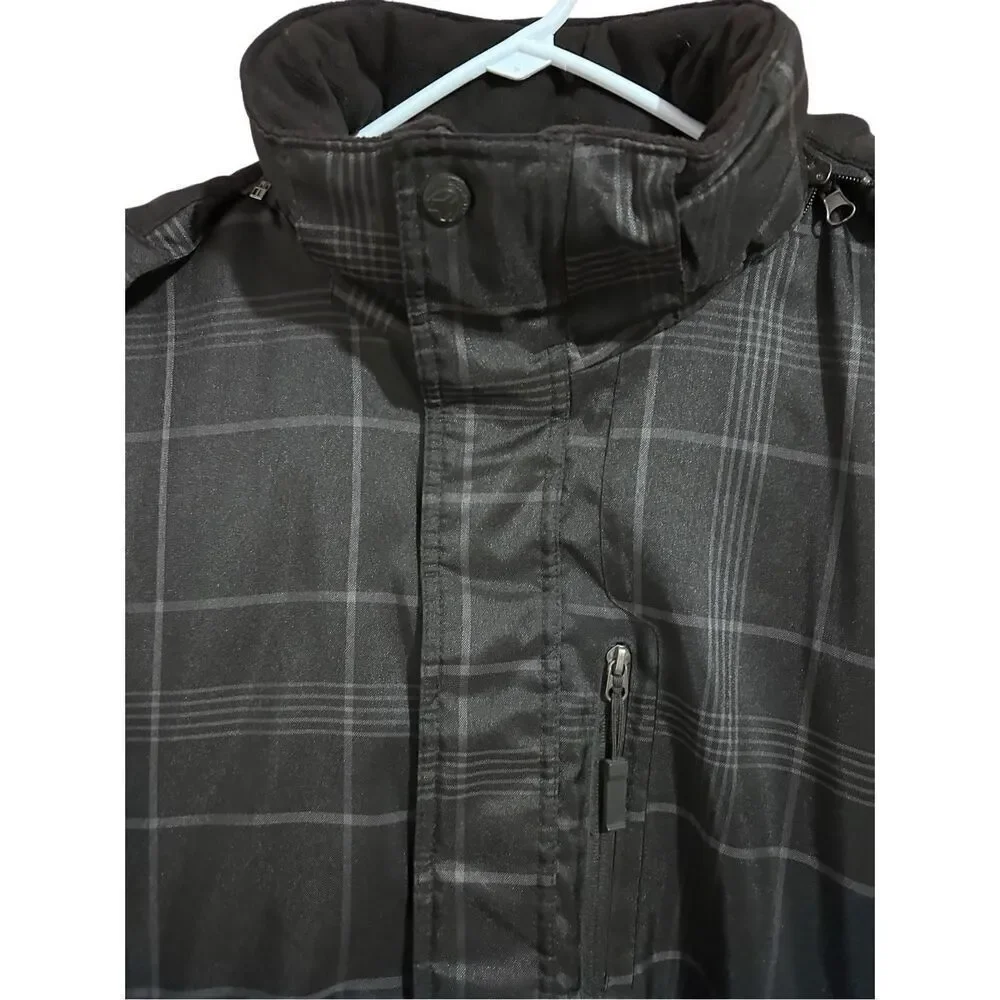 ZeroXposur Men's Size L Black/Gray Plaid Print Full Zip Winter Jacket Coat & Hoo